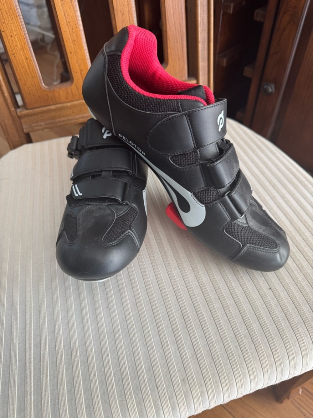 Peloton Black Cycling Shoes with Pink Interior and White Accents
